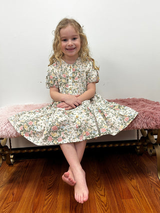 Girls Blossom Tiered Short Sleeve Button Front Dress by Vignette - All About Me Boutique