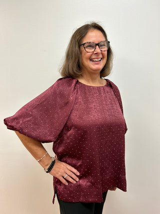 Rhinestone Satin Blouse by Umgee - All About Me Boutique