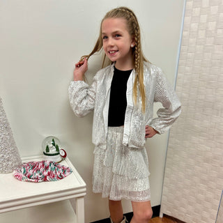 Vignette Girls White Sequin Tiered Skirt - All About Me Boutique