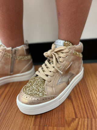 Mia - Rose Gold Hightop Glitter Detail Sneaker - All About Me Boutique