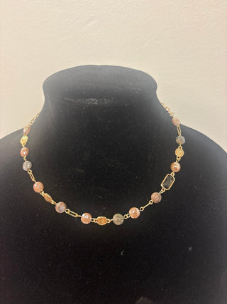 MK Box Chain Necklace with Shades of Taupe Embellishment - All About Me Boutique