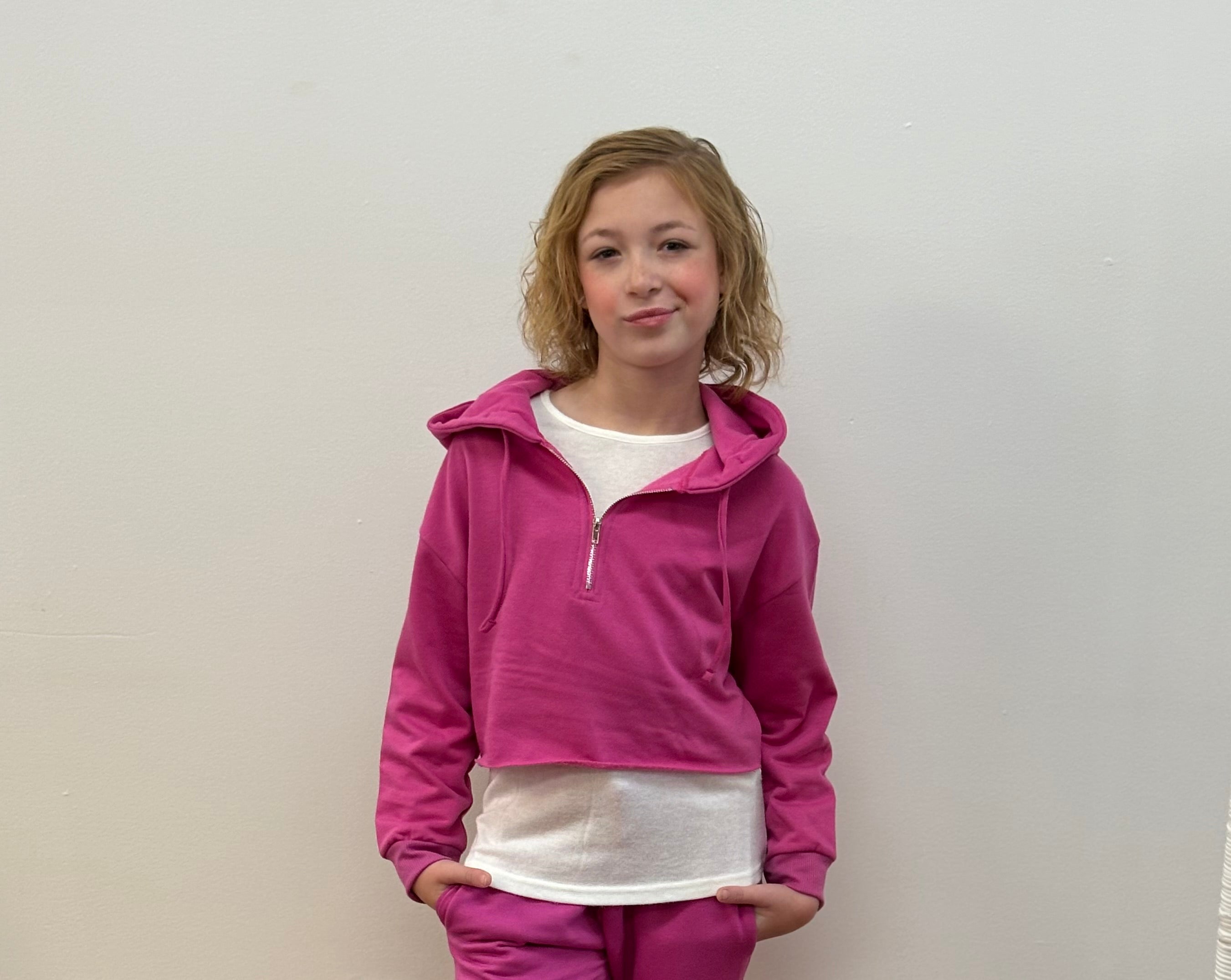 Suzette Fleece  3/4  Zip Crop Top - Cozy Hooded Style