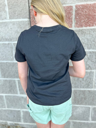 Hayden Girls "Sunshine" Flocked Graphic Tee – Black Relaxed Fit Summer T-Shirt - All About Me Boutique