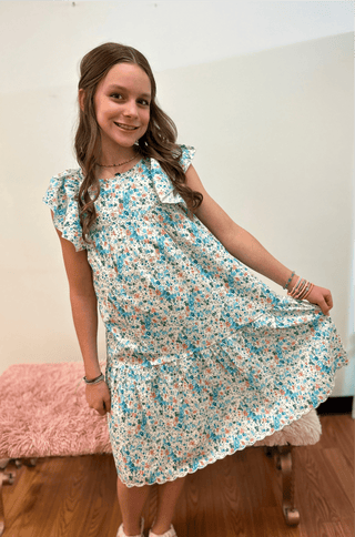 Girls Flutter Sleeve Tiered Dress by Vignette - All About Me Boutique
