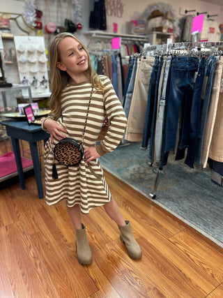 Vignette Girls Brown Striped Drop Waist Dress - All About Me Boutique