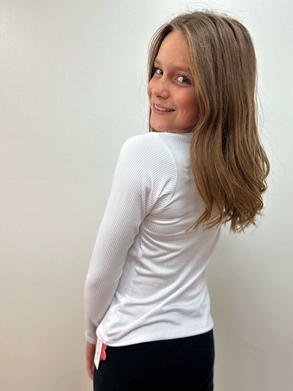 AC 407 Girls White L/S Tee with Mini Bow Embellishment