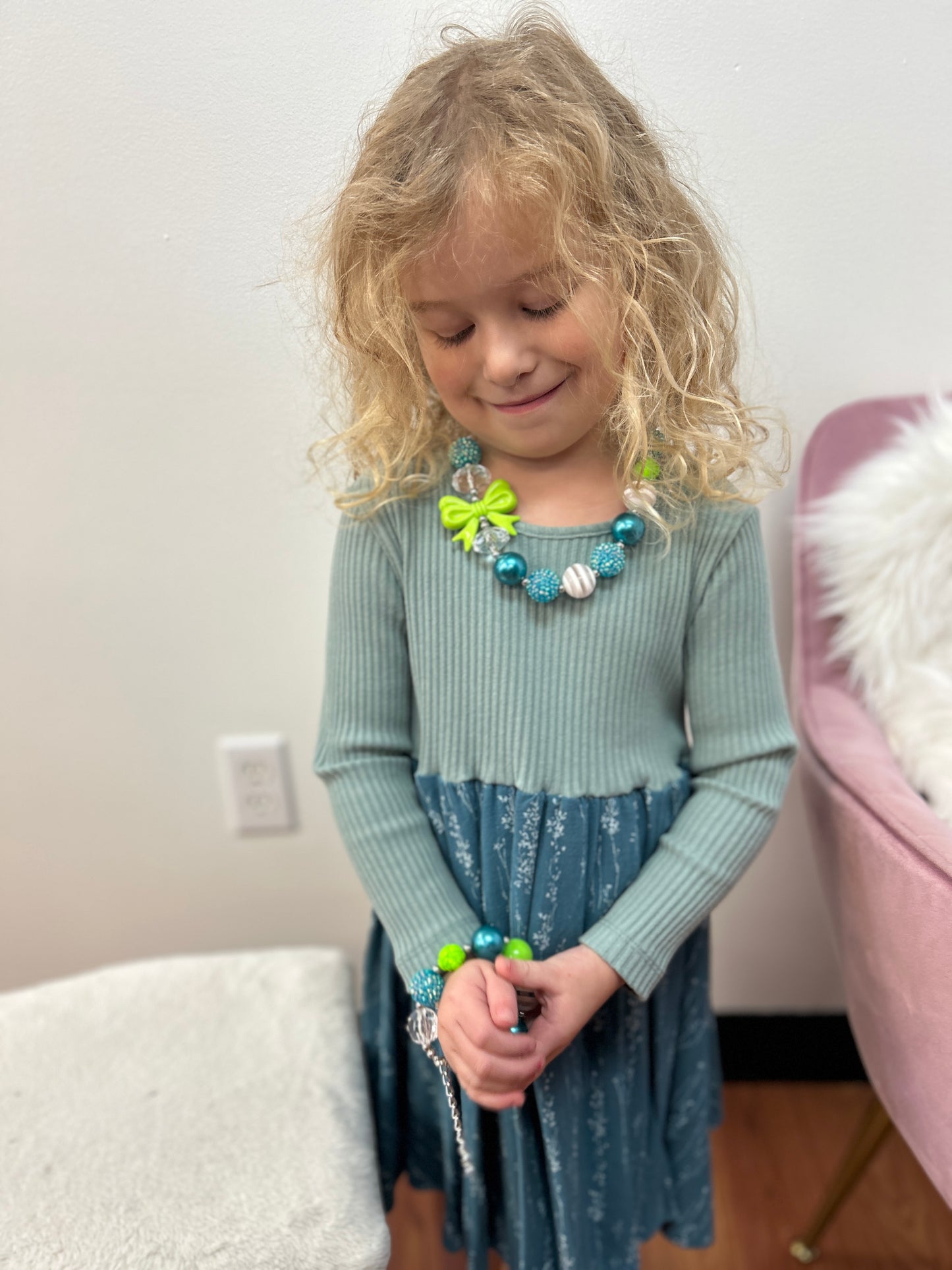 Vig-Girls Aqua and Teal Tiered Dress