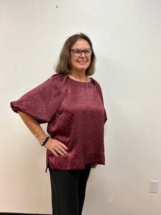 Rhinestone Satin Blouse by Umgee - All About Me Boutique