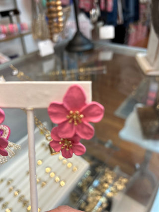 JM - Pink, Gold Metal Flowers Earring - All About Me Boutique