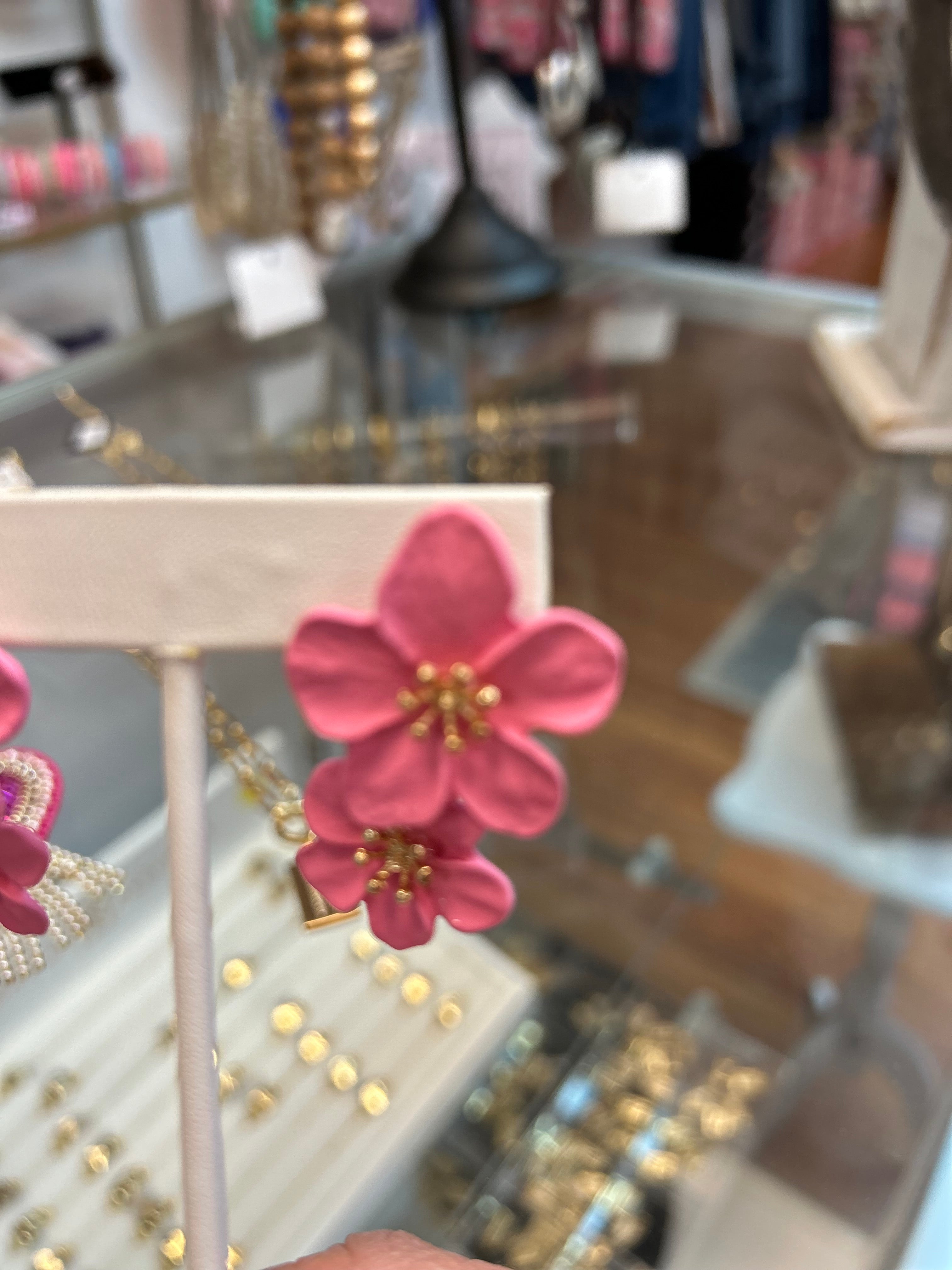 JM-Pink, Gold Metal Flowers Earring