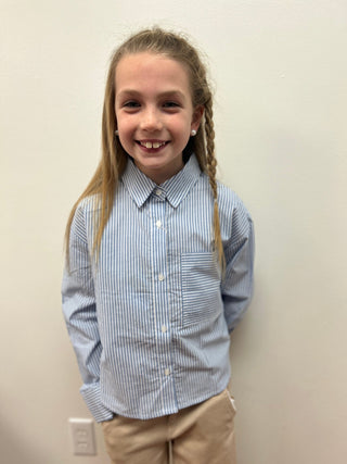 Mayoral Girls Oversized Pinstripe Blouse - Collared - All About Me Boutique