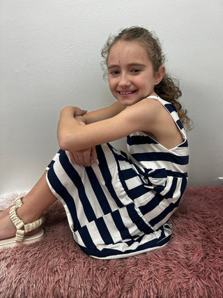 Girls Wide Stripe Bow Dress - All About Me Boutique