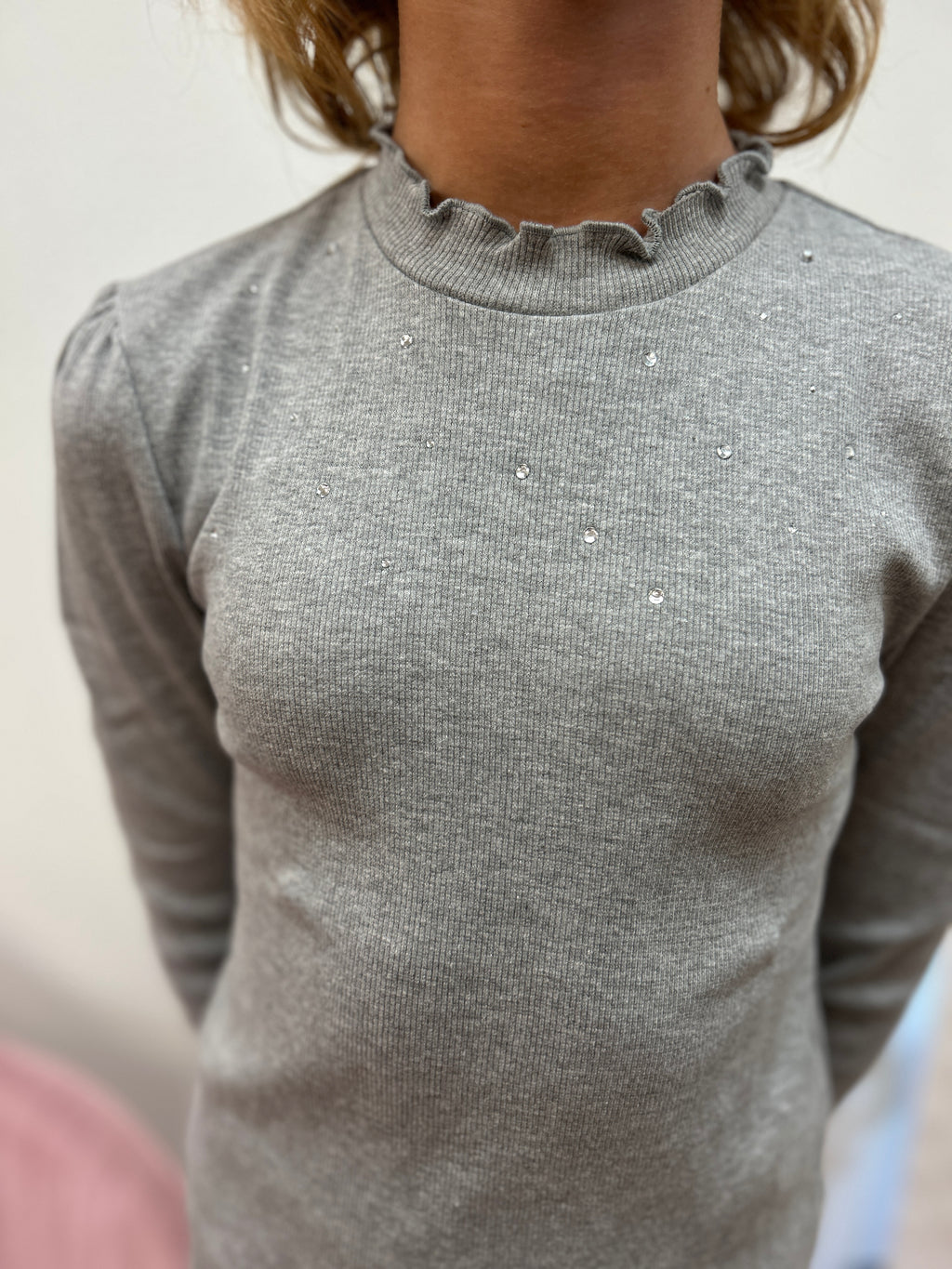 Creamie Girls Heather Gray Rib Knit Tee with Bling Bodice
