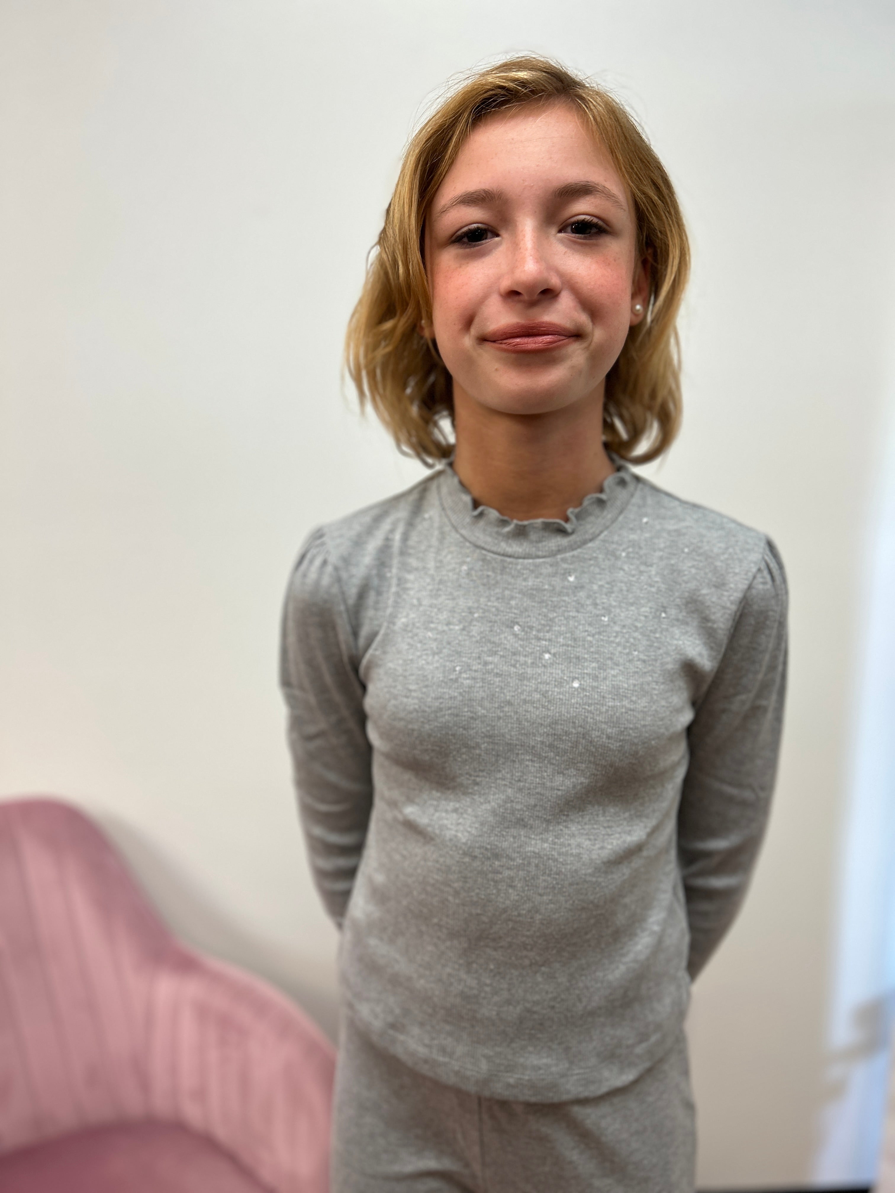 Creamie Girls Heather Gray Rib Knit Tee with Bling Bodice