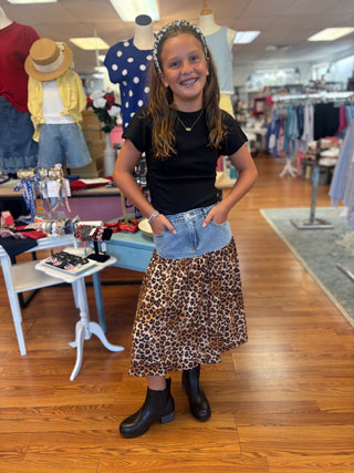 Hayden Mix Media Leopard Print Denim Skirt