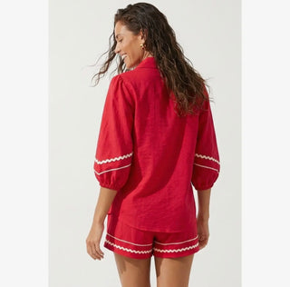 Naked Zebra Contrast Linen Blend Blouse