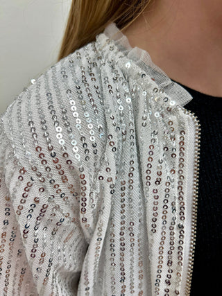 Vignette Girls White Sequin Bomber Jacket - All About Me Boutique
