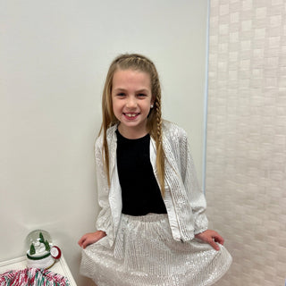 Vignette Girls White Sequin Bomber Jacket - All About Me Boutique