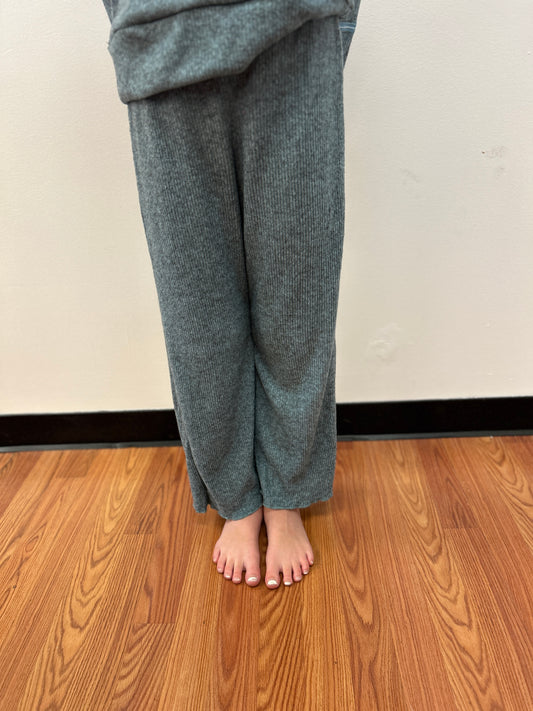 AC407 Girls Blue Gray Rib Chenille Wide Leg Pant
