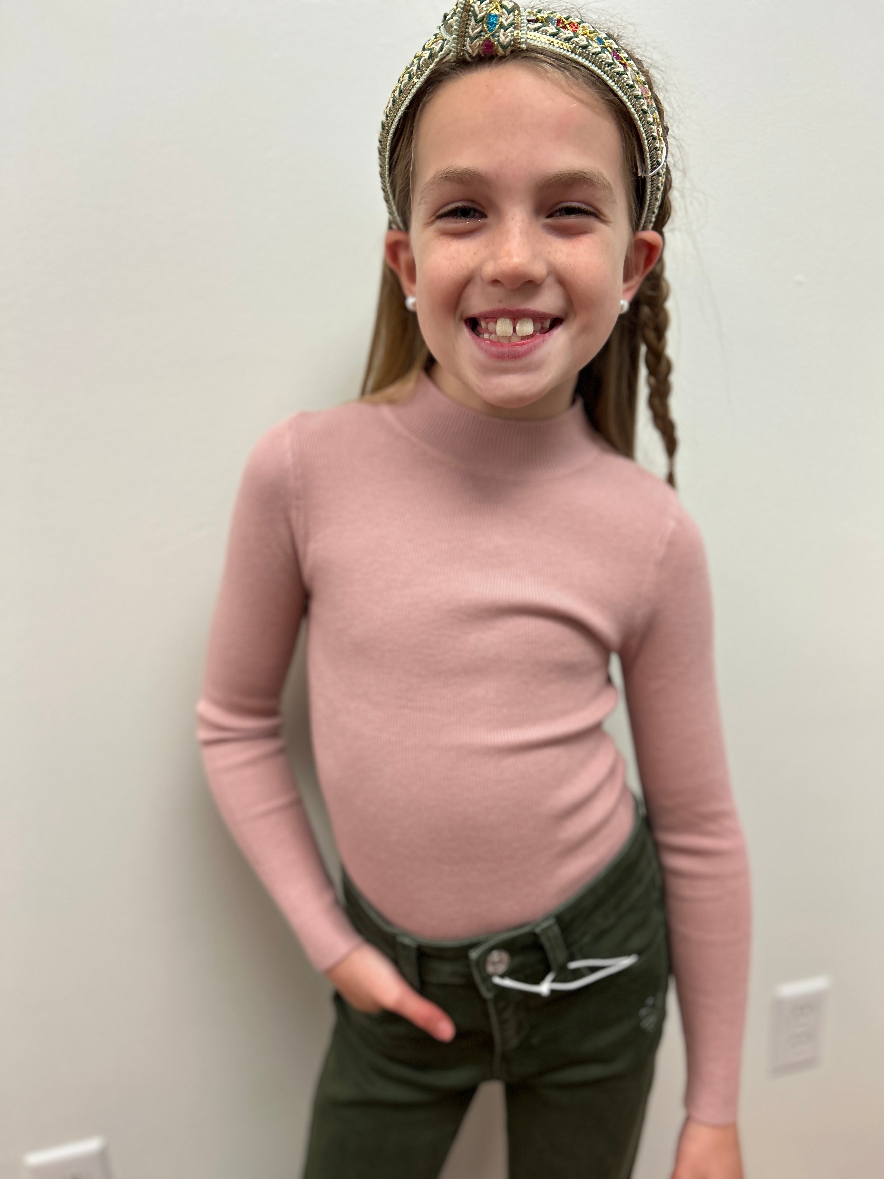 Mini Molly Girls Pink Knitted Mock Neck Sweater