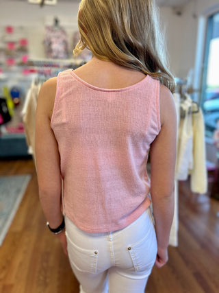 Hayden Girls Textured Knit Button - Front Tank – Soft Pink - All About Me Boutique