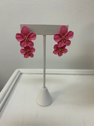 JM - Pink, Gold Metal Flowers Earring - All About Me Boutique