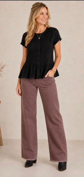 Heart of Pine Wide Leg Fray Hem Jean
