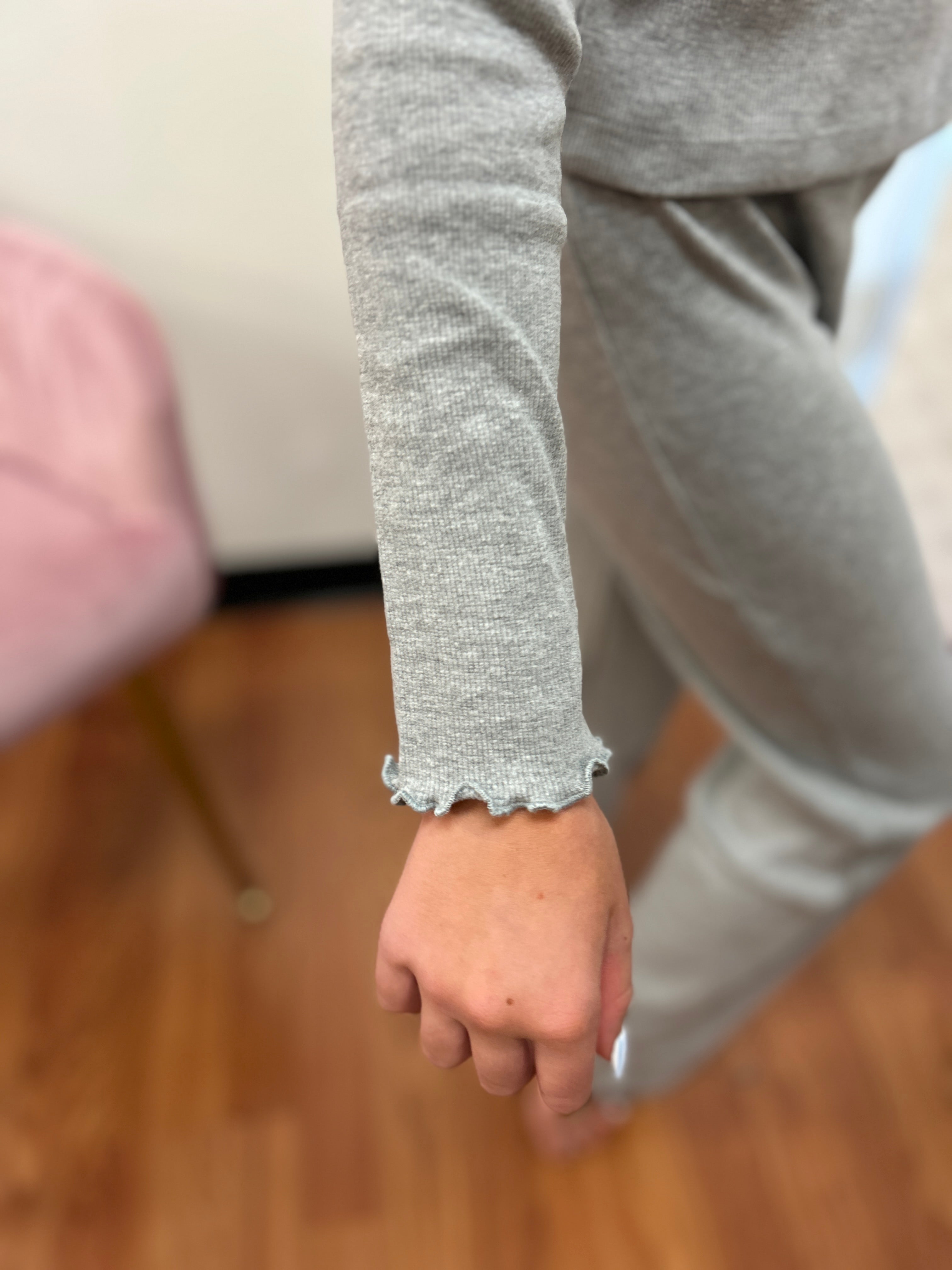 Creamie Girls Heather Gray Rib Knit Tee with Bling Bodice