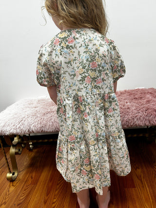 Girls Blossom Tiered Short Sleeve Button Front Dress by Vignette - All About Me Boutique