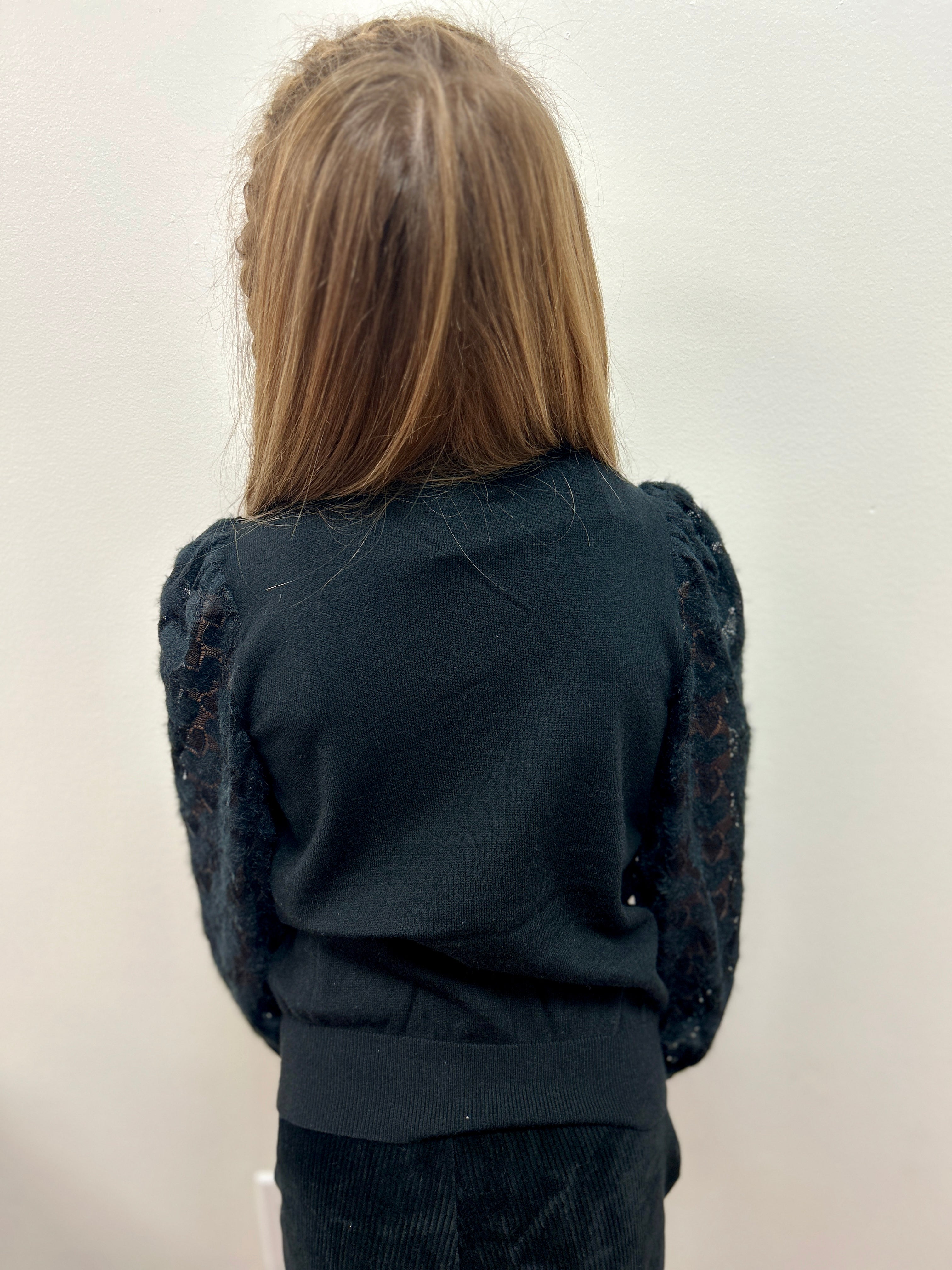 Mini Molly Girls Black Lace Sleeve Knitted Sweater