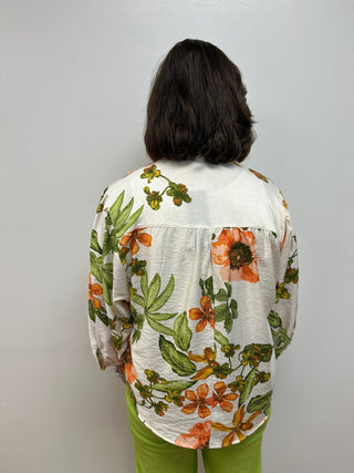 Floral Linen Look Blouse - All About Me Boutique