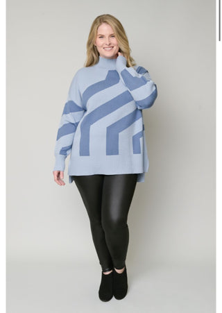 Blue on Blue Sweater - Curvy - All About Me Boutique