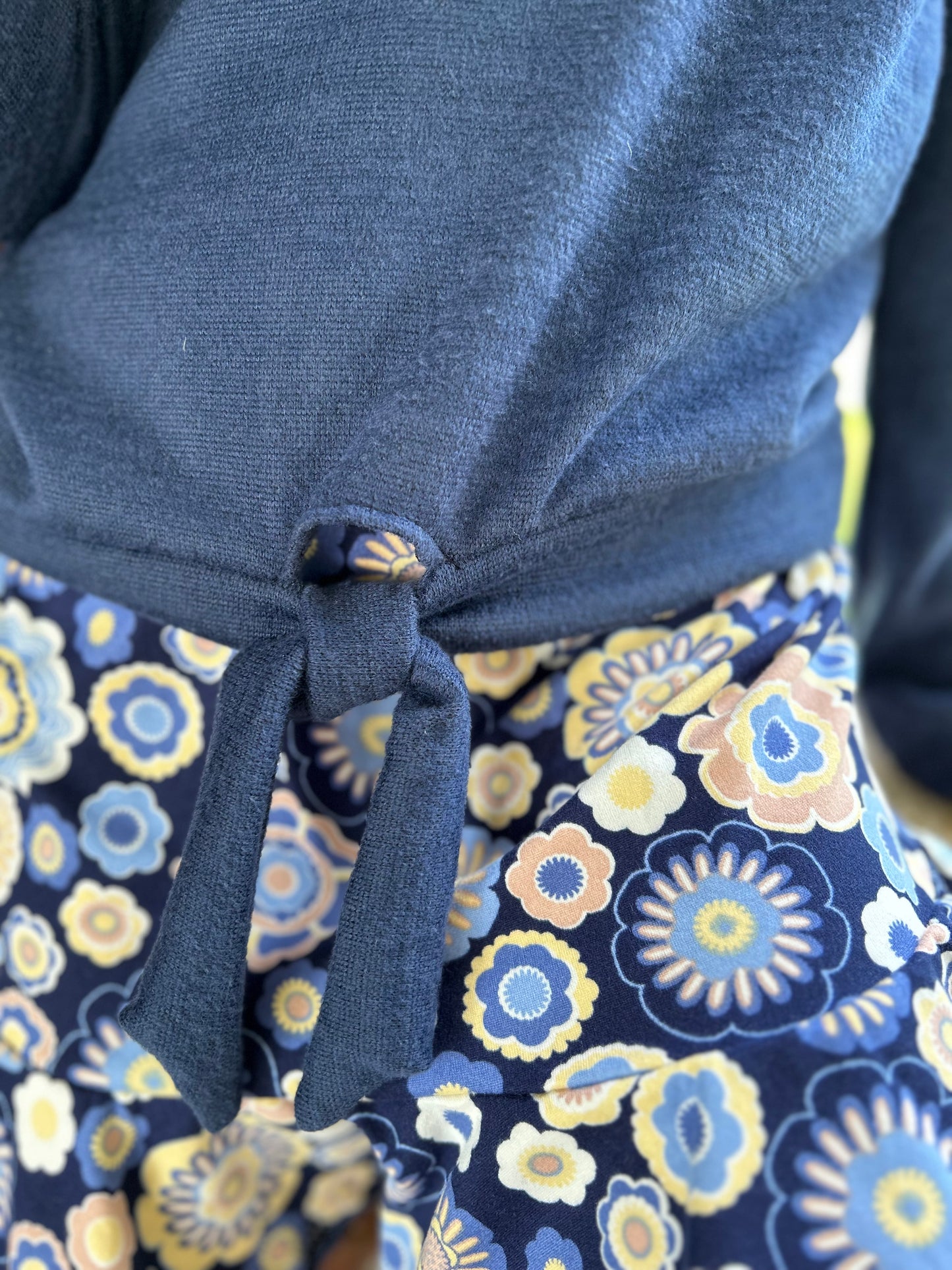 AC407-Girls Navy Brushed Knit Tie Front Top (JKA)