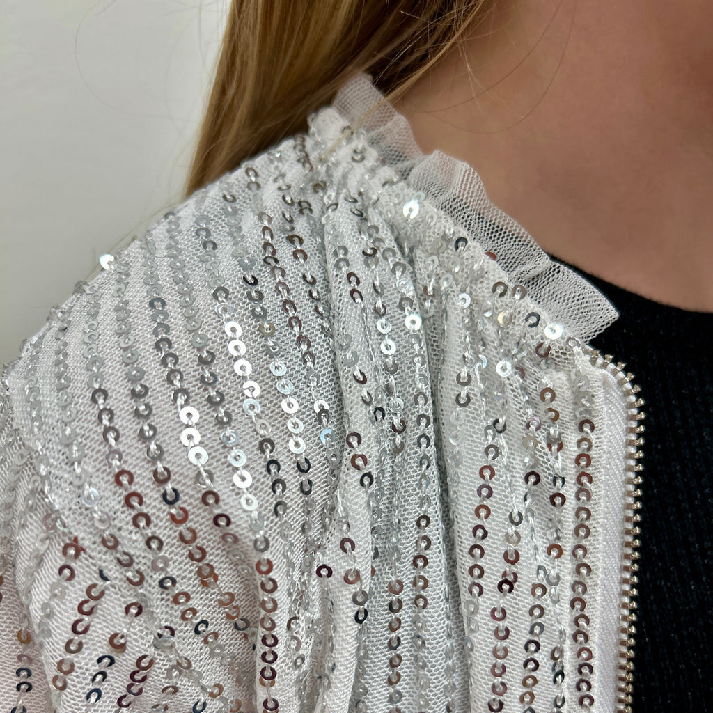 Vignette Girls White Sequin Bomber Jacket