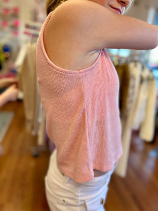 Hayden Girls Textured Knit Button - Front Tank – Soft Pink - All About Me Boutique