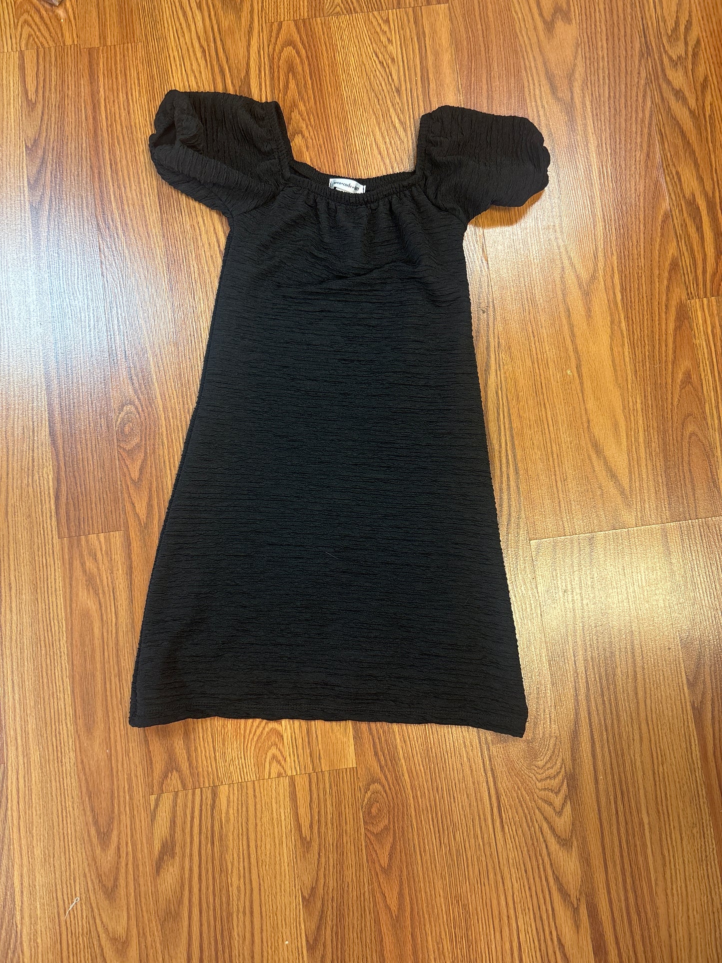 AC 407 Girls Textured Black Square Neck Dress