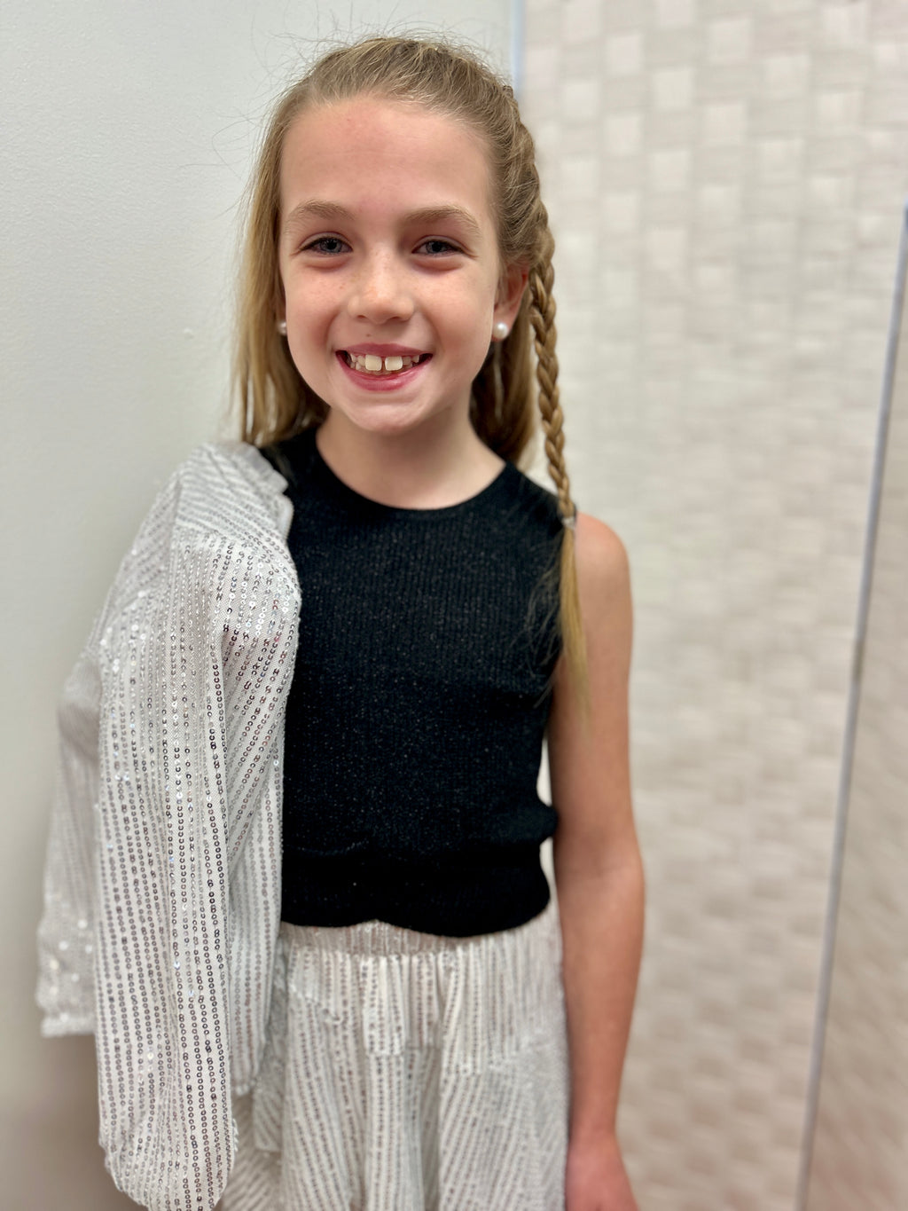 Vignette Girls White Sequin Bomber Jacket