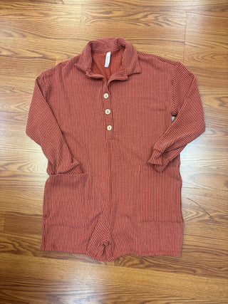 GG - Girls Rib Knit Button Up Romper - All About Me Boutique