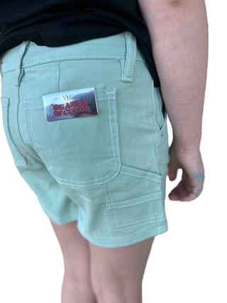 YMI Girls' Contrast Stitch Carpenter Shorts – Light Aqua Utility Style - All About Me Boutique