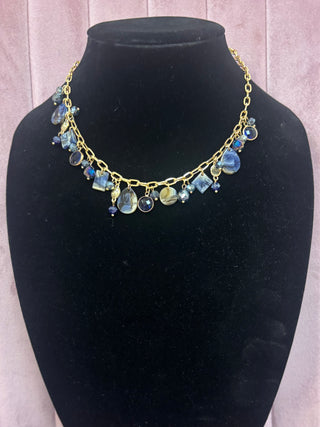 MK Gold Link Chain Necklace with Blue Charms