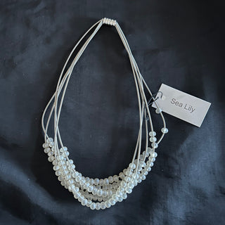 SL- Silver Corded Necklace with White Beads