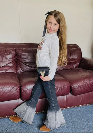 Girls Black Bell Bottom Jeans - All About Me Boutique