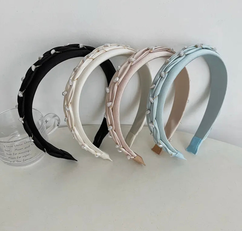 Adorro-Pearl Braided Satin Headbands