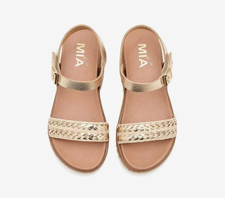 Girls Natural and Gold Buffy Wedge Sandal by Mia - All About Me Boutique
