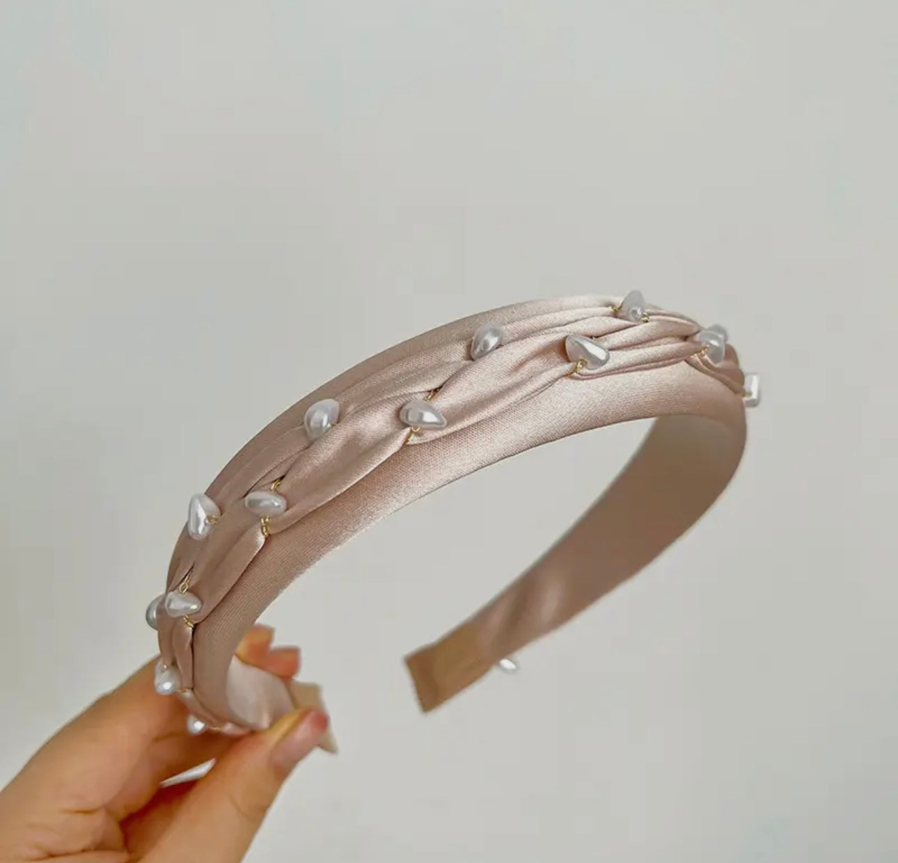 Adorro-Pearl Braided Satin Headbands