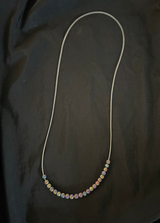 SL-Silver Cord Necklace with Colored Beads