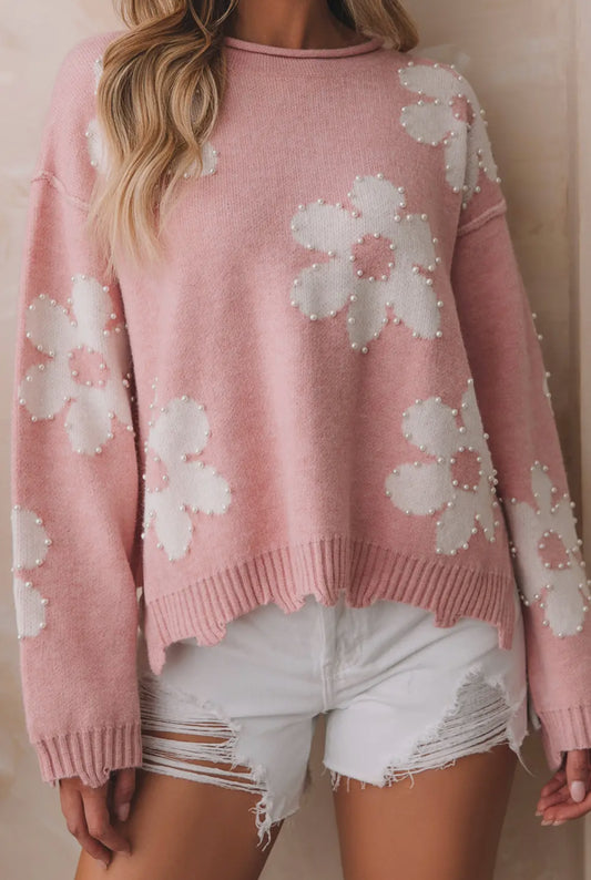 Floral drop shoulder sweater oversized