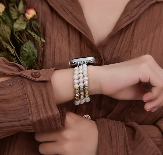 Gilded Moonlight Pearl & Gold Apple Watch Band by Cape Diablo - All About Me Boutique