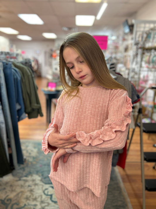 Vignette Girls Plush Rose Ruffle Sleeve Sweater