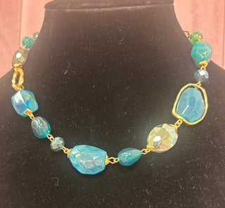 MK Blue Green Mixed Beads Necklace